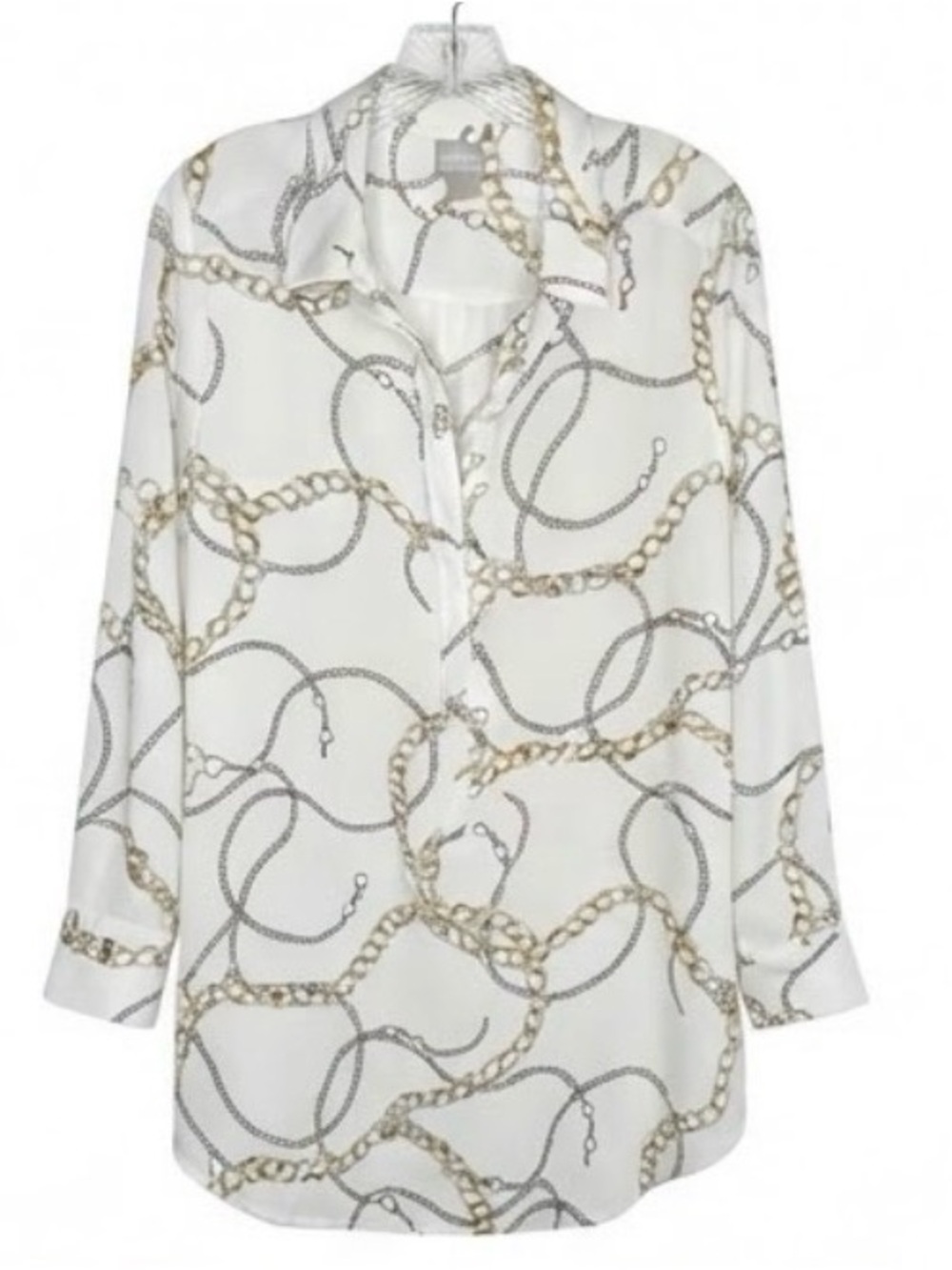 NWT Chico’s White Chain Link Print Tunic Blouse - Gold & Silver [Size, 1/M]